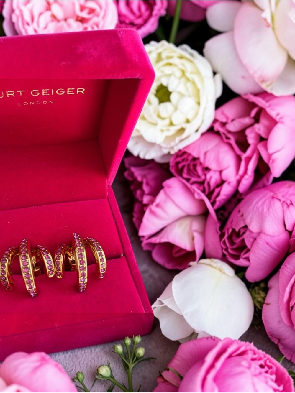 Kurt Geiger Gold Hoop Earrings with Pink Crystals